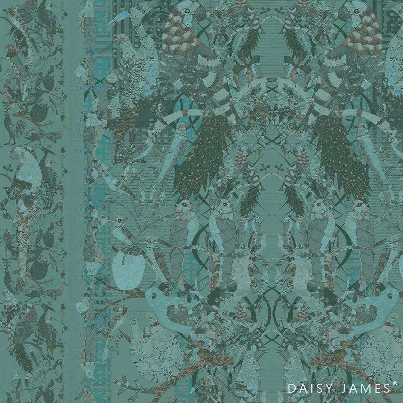 The Herald Turqoise behang-behang-Daisy James-Turqoise-Vinyl-M2-Selected Wallpapers & Interiors