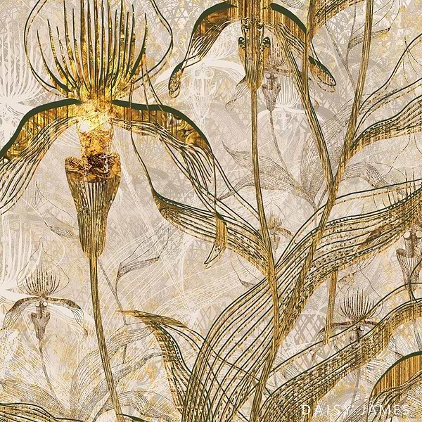 The Orchid Light behang-behang-Daisy James-Gold-Vinyl-M2-Selected Wallpapers &amp; Interiors