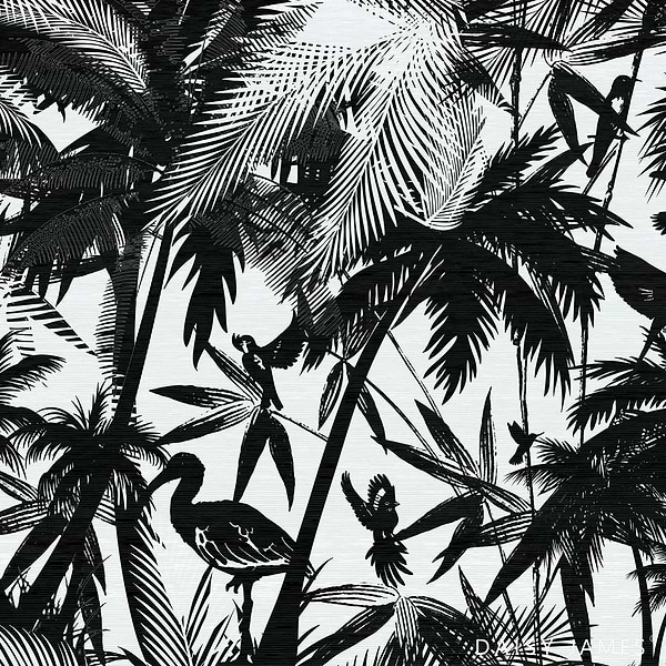 The Wajang behang-behang-Daisy James-Zwart/Wit-Vinyl-M2-Selected Wallpapers &amp; Interiors