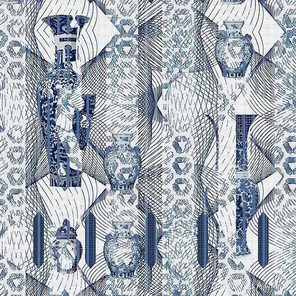 The Wares behang-behang-Daisy James-Delfts-blauw-Vinyl-M2-Selected Wallpapers & Interiors