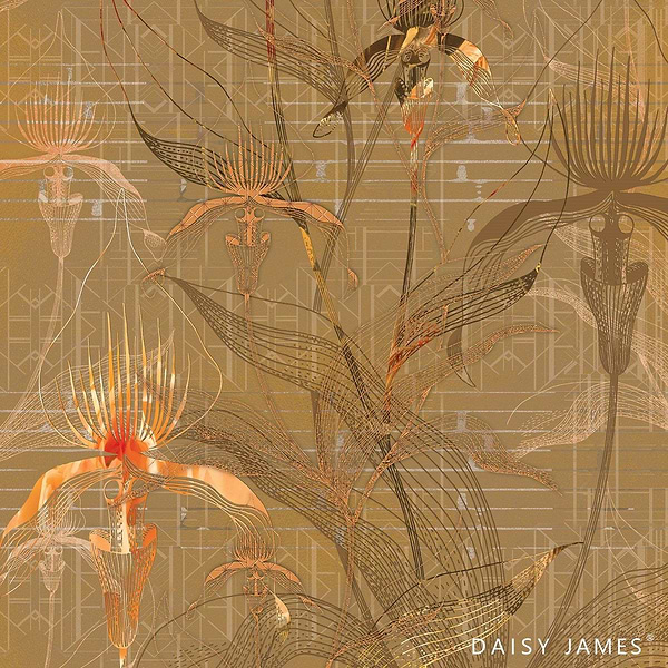 The Yellow Orchid behang-Behang-Daisy James-Yellow-Vinyl-M2-Selected Wallpapers & Interiors