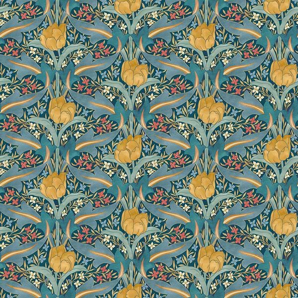 Tulip & Jasmin-Behang-Tapete-GP&J Baker-Teal-Rol-BW45104.2-Selected Wallpapers