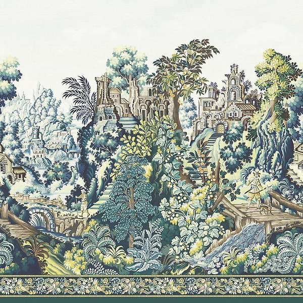 Verdure Tapestry Silk-behang-Tapete-Cole & Son-Petrol, Teal & Lemon-Paneel-118/17039-Selected Wallpapers
