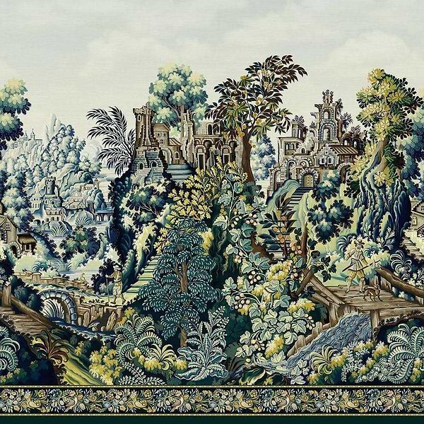 Verdure Tapestry-behang-Tapete-Cole & Son-Spring Green, Soft Olive & Rouge-Paneel-118/17038-Selected Wallpapers