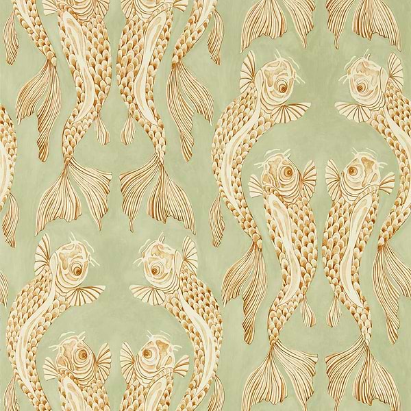 Voyaging Koi-Behang-Tapete-Sanderson-Oriental Green-Rol-217114-Selected Wallpapers