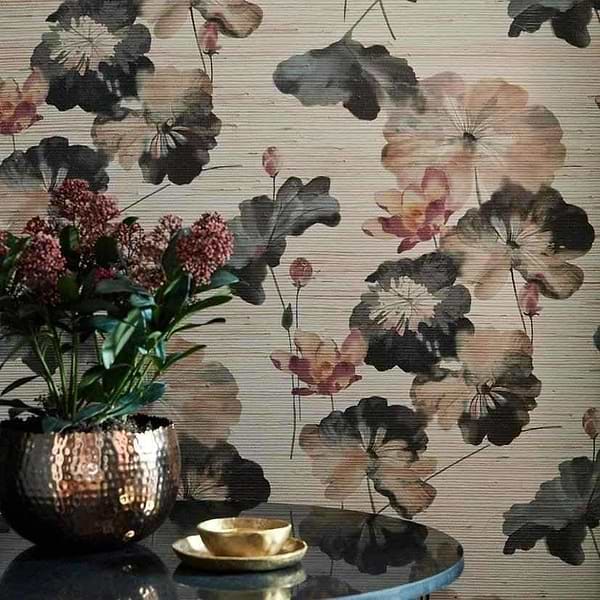 Water Lilies Grasscloth-Behang-Tapete-1838 wallcoverings-Selected Wallpapers