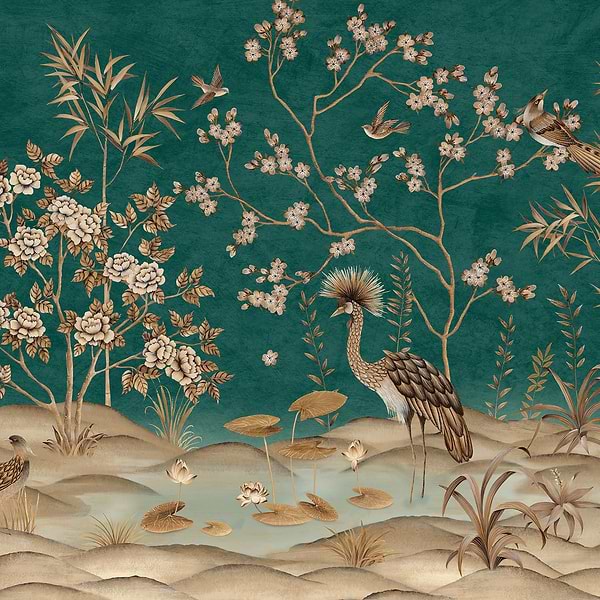 Waterfront-Tapete-Presence-Deep Turquoise-Silk Vinyl-PS104/08-Selected Wallpapers