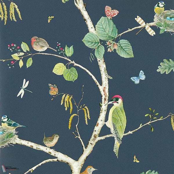Woodland Chorus-behang-Tapete-Sanderson-Charcoal-Rol-217231-Selected Wallpapers