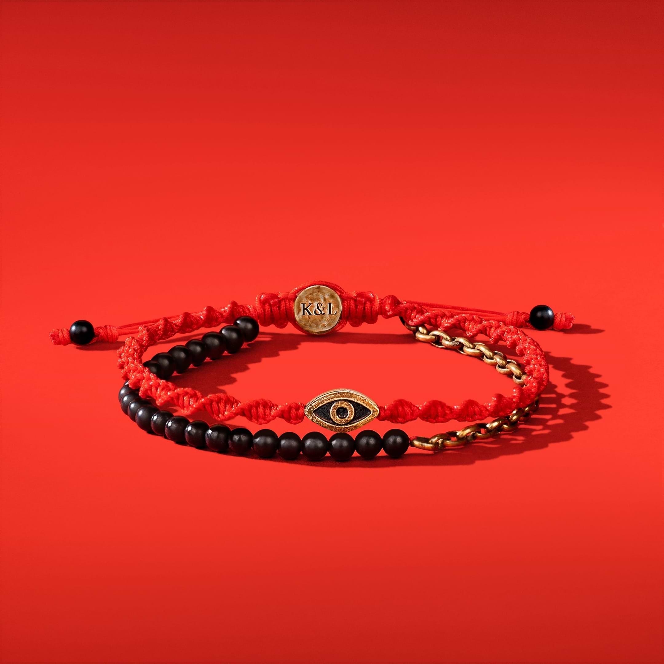 Picture of Iridescent Security - Matte Onyx Evil Eye Red String Bracelet