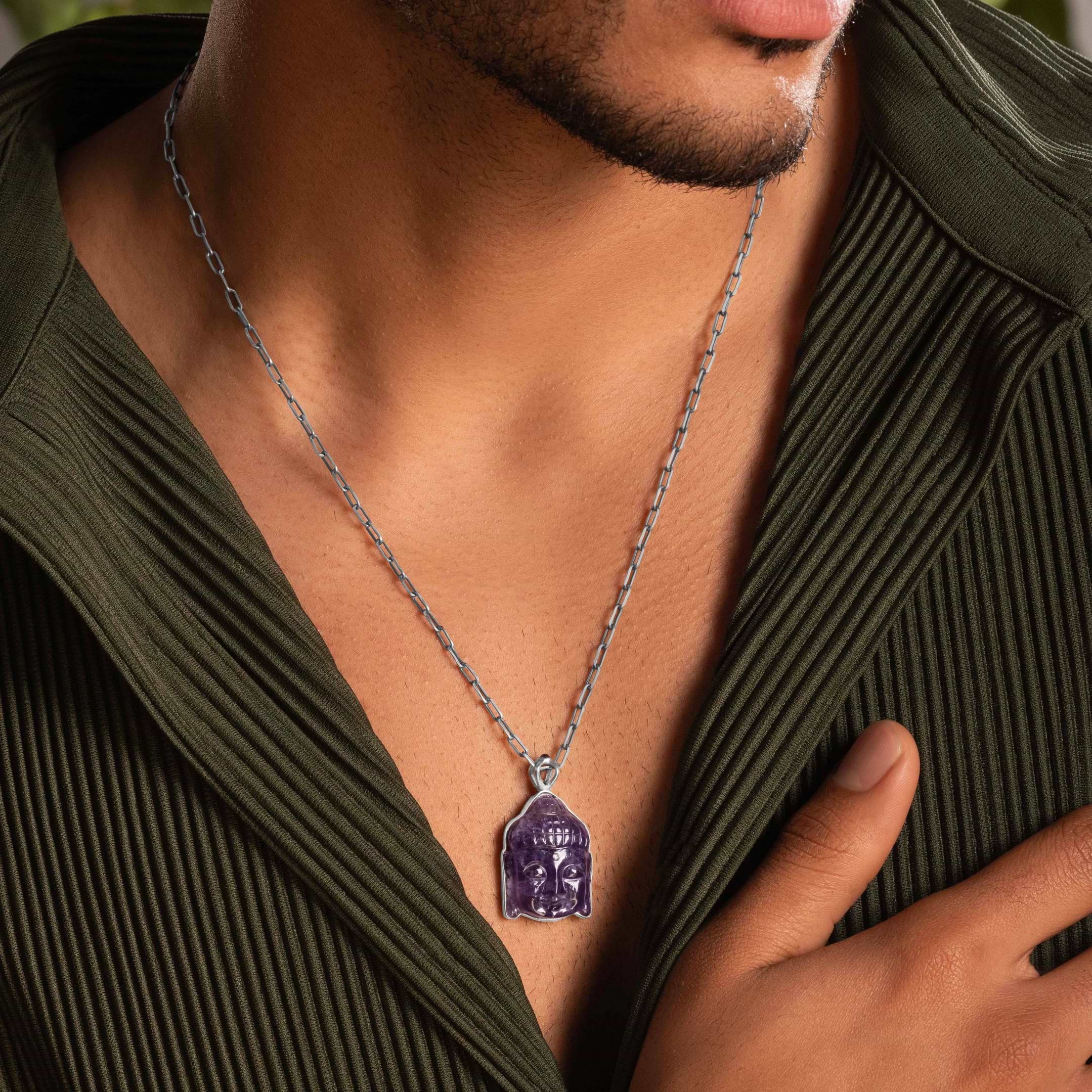 Picture of Enlightened Path - Amethyst Buddha Charm Necklace