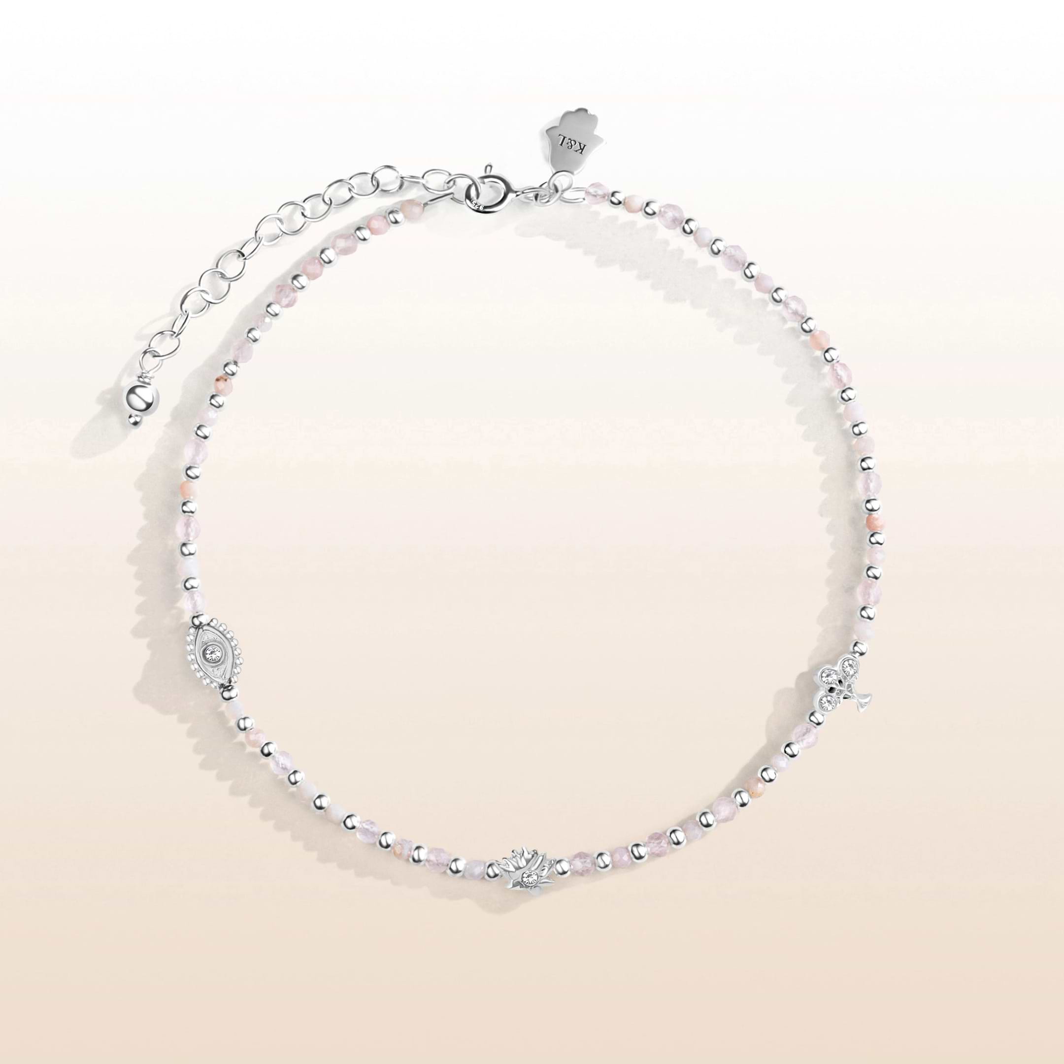 Surrounded by Love - Rose Quartz Silver Anklet