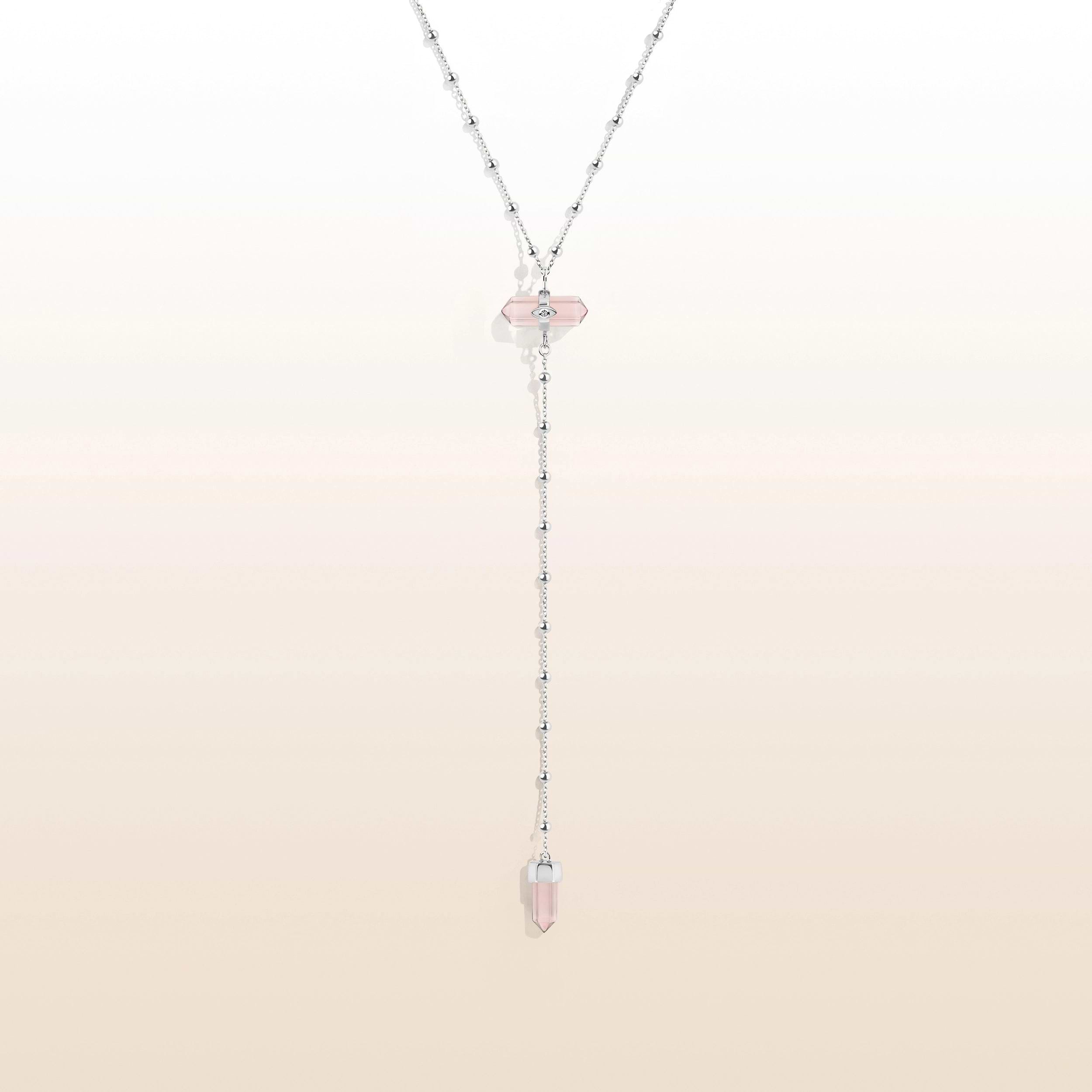 Picture of Guided by Love - Rose Quartz Silver Evil Eye Necklace