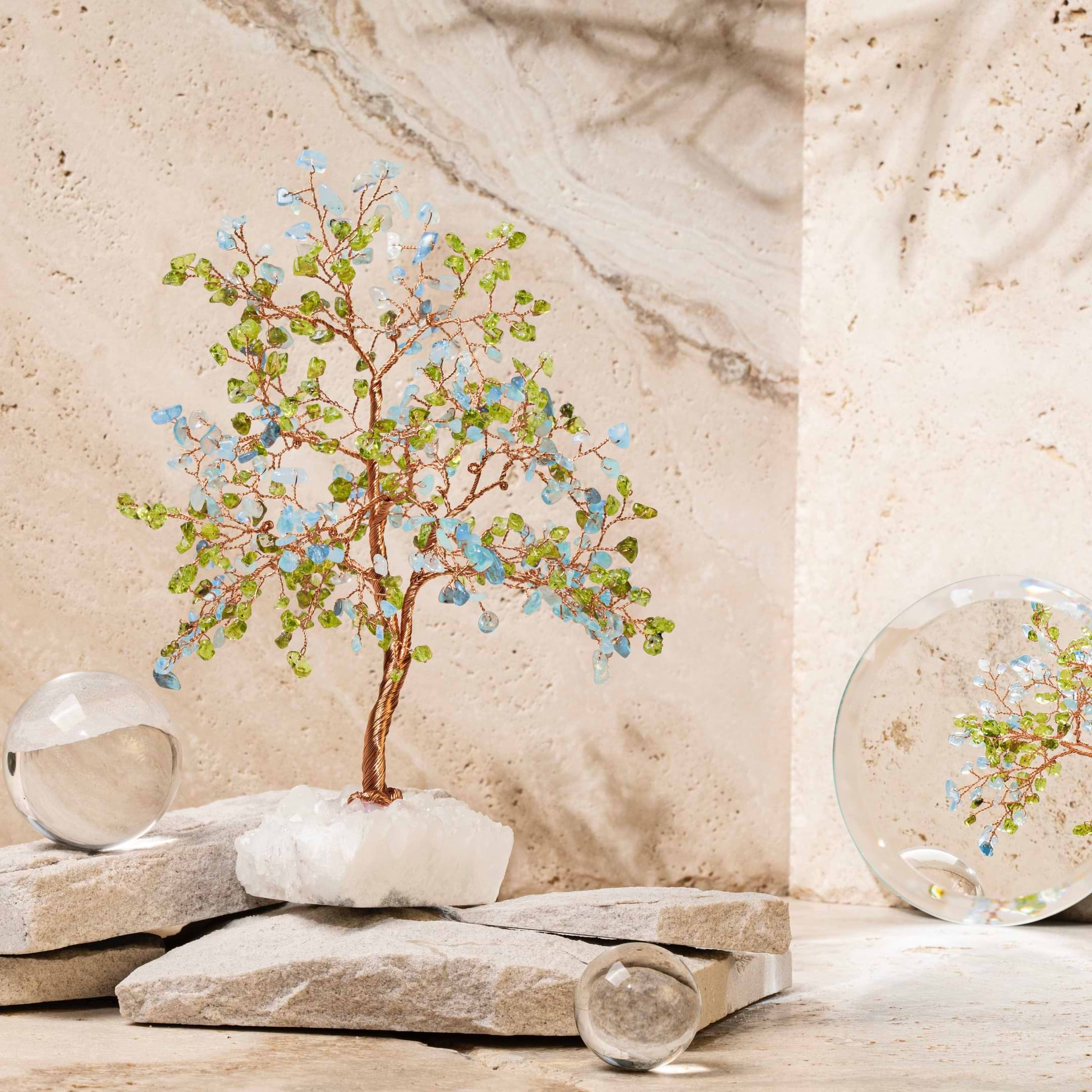 Karma and Luck  Tree of life  -  Serene Oasis - Aquamarine Olivine Feng Shui Tree of Life