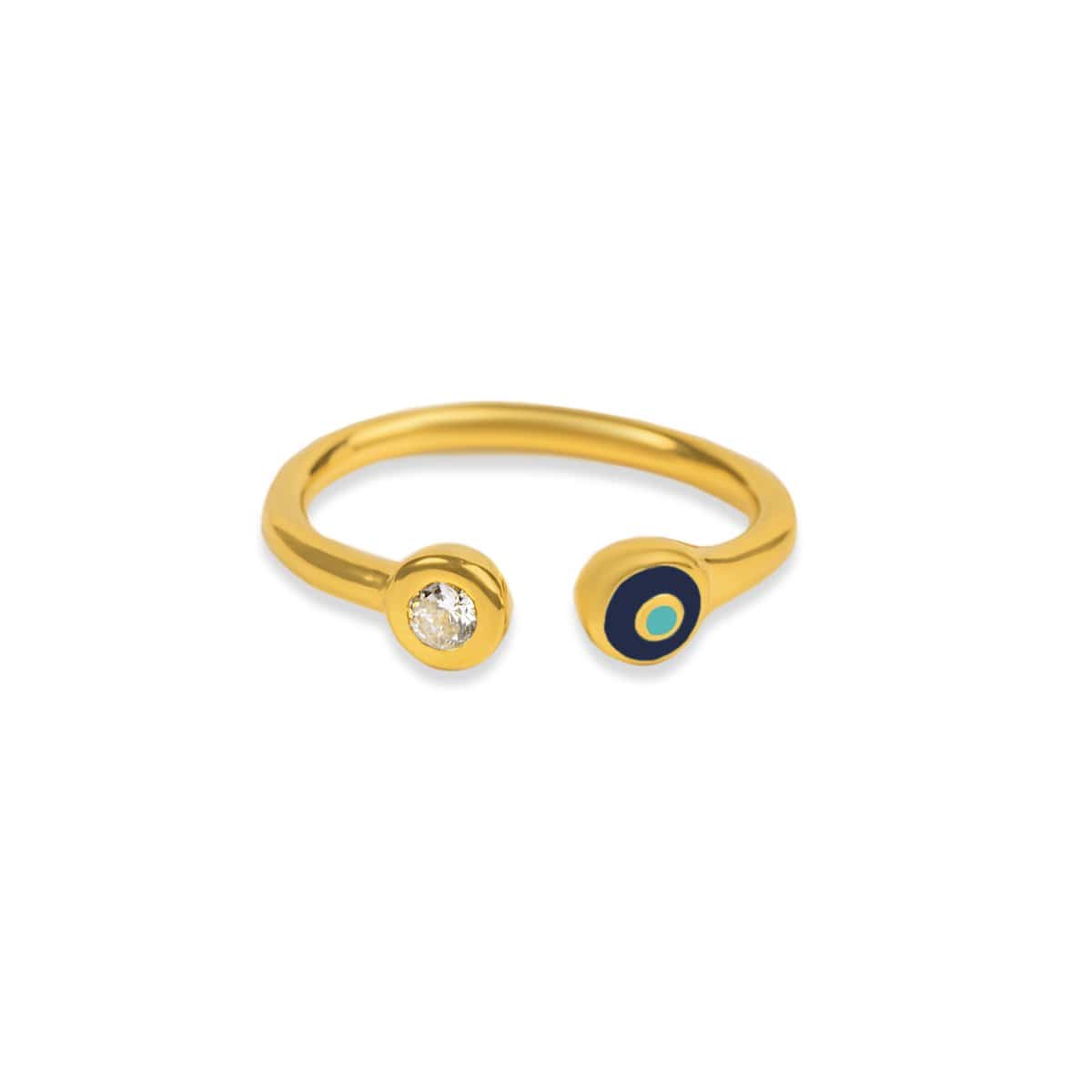 Karma and Luck  Ring  -  Sparkling Positivity - Gold Navy Enamel Evil Eye Ring
