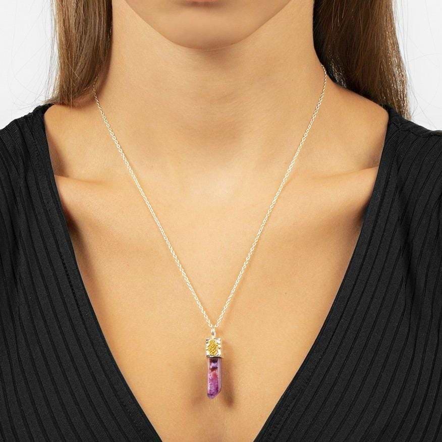 Karma and Luck  Necklace  -  Guided by Love - Watermelon Tourmaline Silver Hamsa Necklace