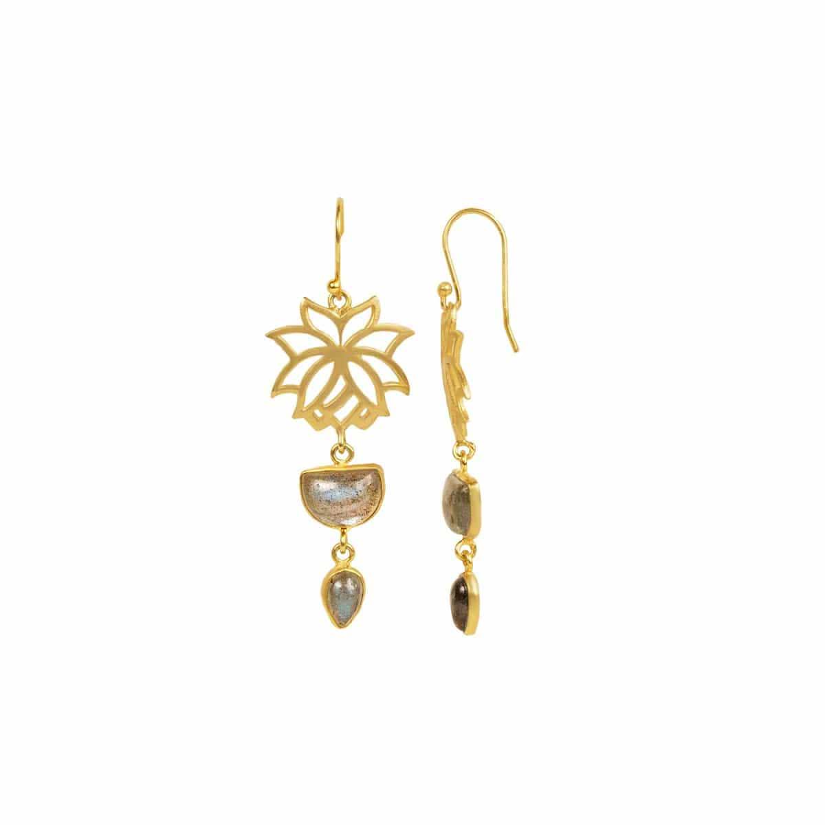 Karma and Luck  Earrings  -  Subtle Movement -Gold Lotus Labradorite Earrings