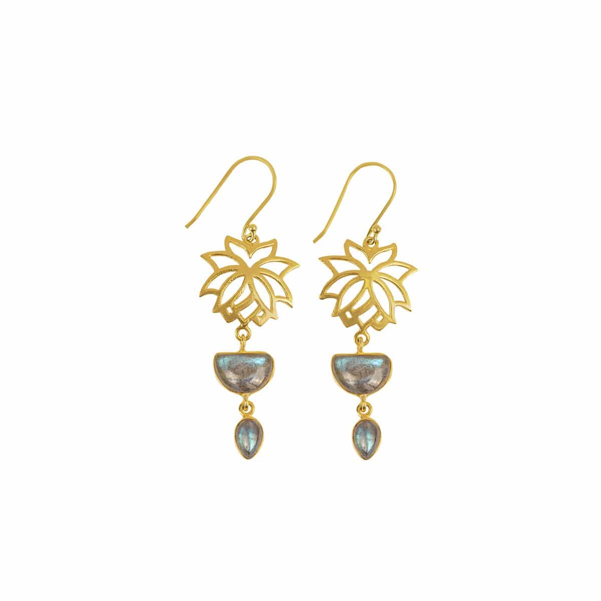 Karma and Luck  Earrings  -  Subtle Movement -Gold Lotus Labradorite Earrings