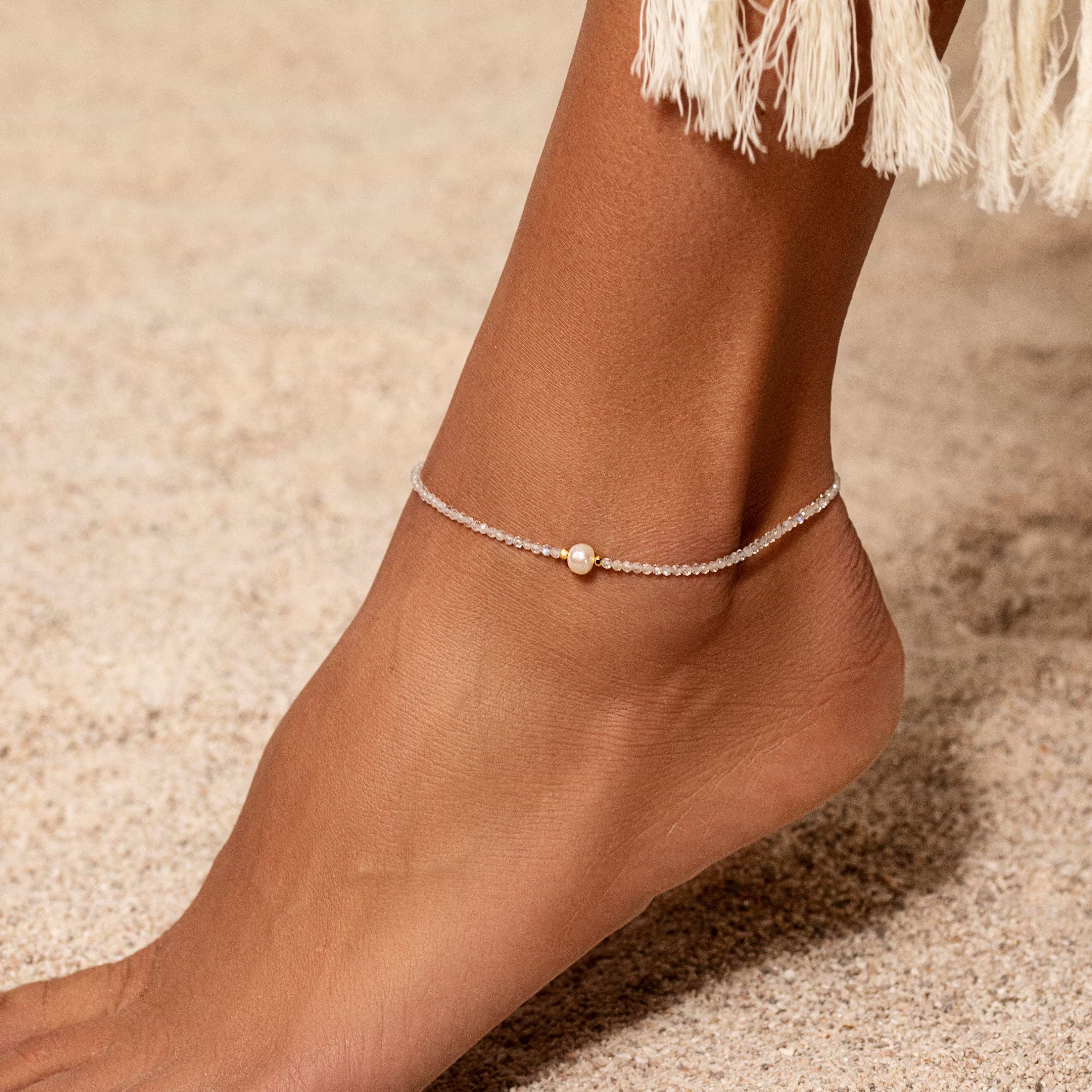 Karma and Luck  Anklet  -  Subtle Energy - Moonstone & Pearl Anklet