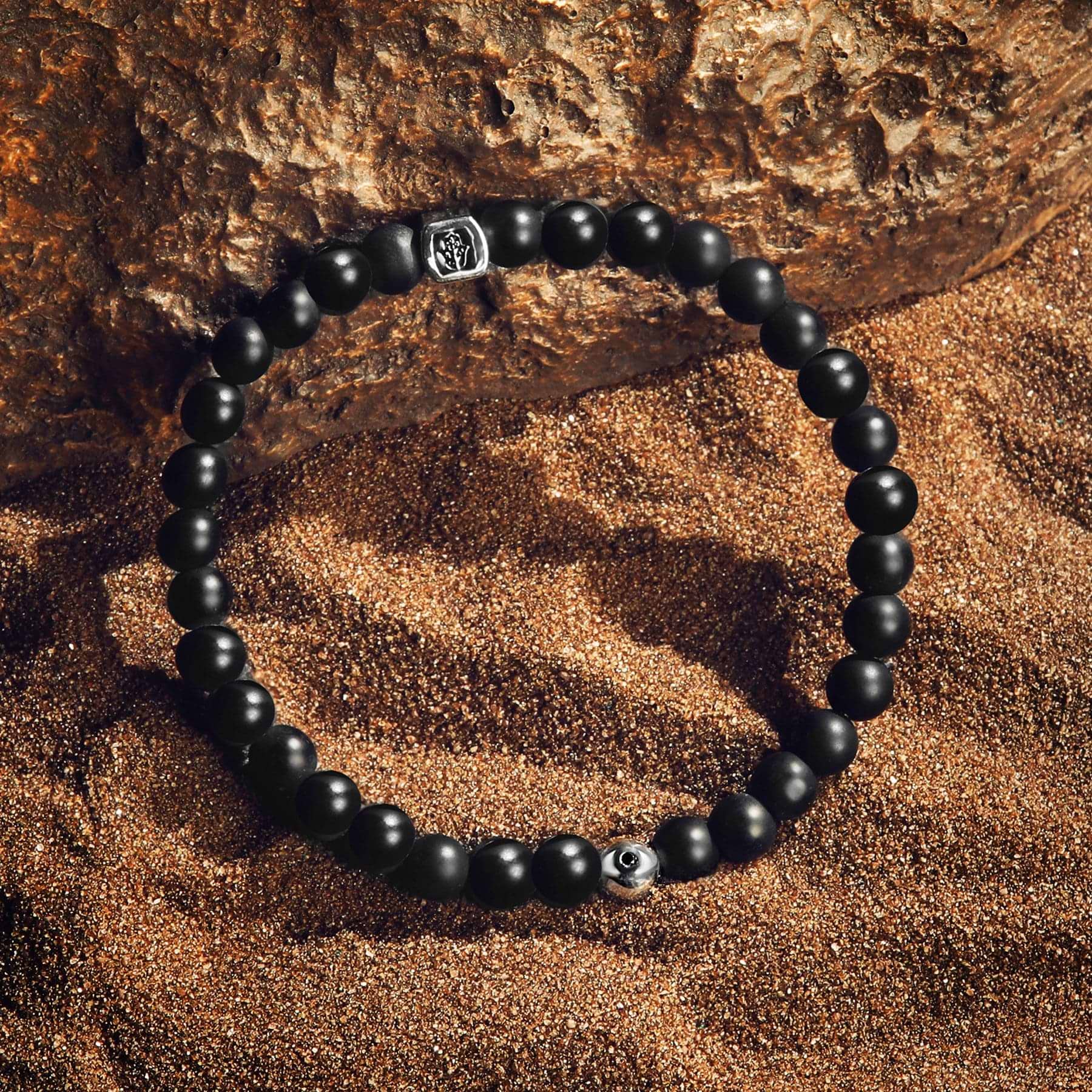 Karma and Luck  Bracelet  -  Spiritual Insight - Matte Onyx Evil Eye Charm Bracelet