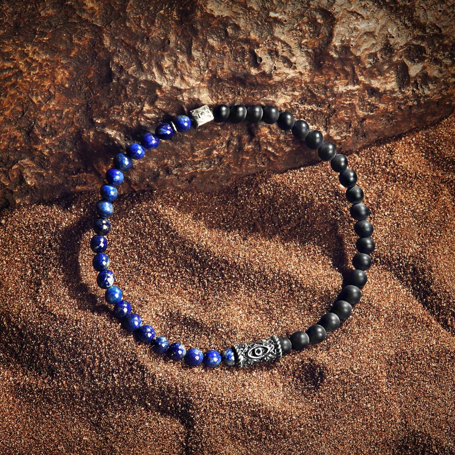 Karma and Luck  Bracelet  -  Bestowed Strength - Lapis Lazuli Onyx Evil Eye Bracelet