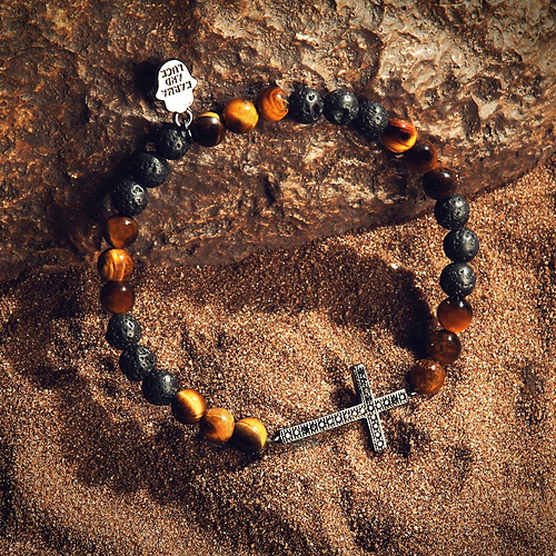 Karma and Luck  Bracelet  -  Trustworthy Source - Tiger's Eye Lava Cross Charm Bracelet