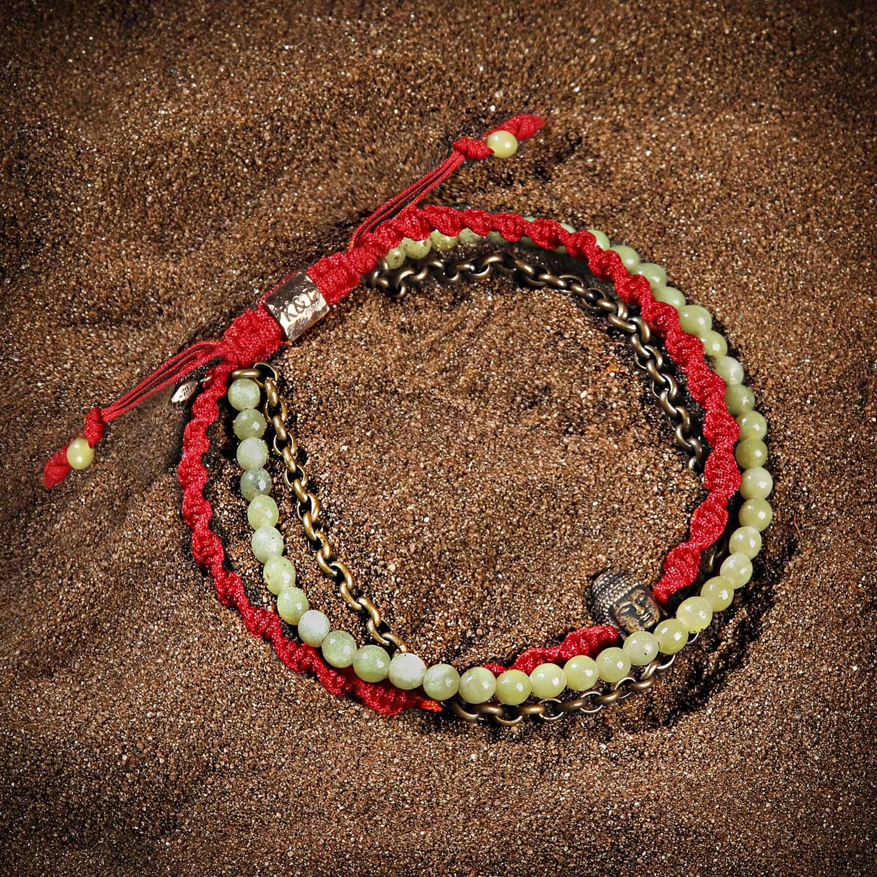 Karma and Luck  Bracelet  -  Prosperous Promise - Jade Buddha Red String Bracelet