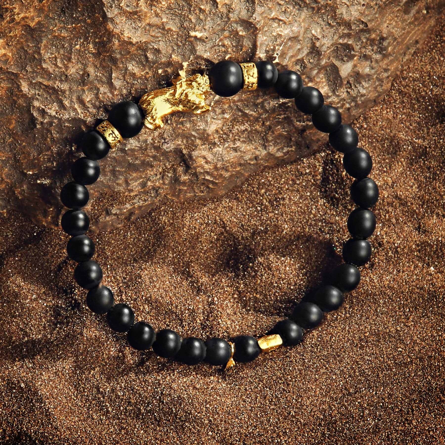 Karma and Luck  Bracelet  -  Good Omen - Qilin Dragon Matte Onyx Mantra Bracelet