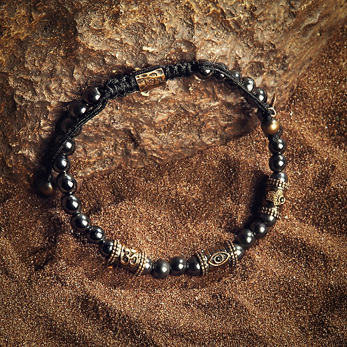 Karma and Luck  Bracelet  -  Grounding Force - Hematite Macrame Bracelet