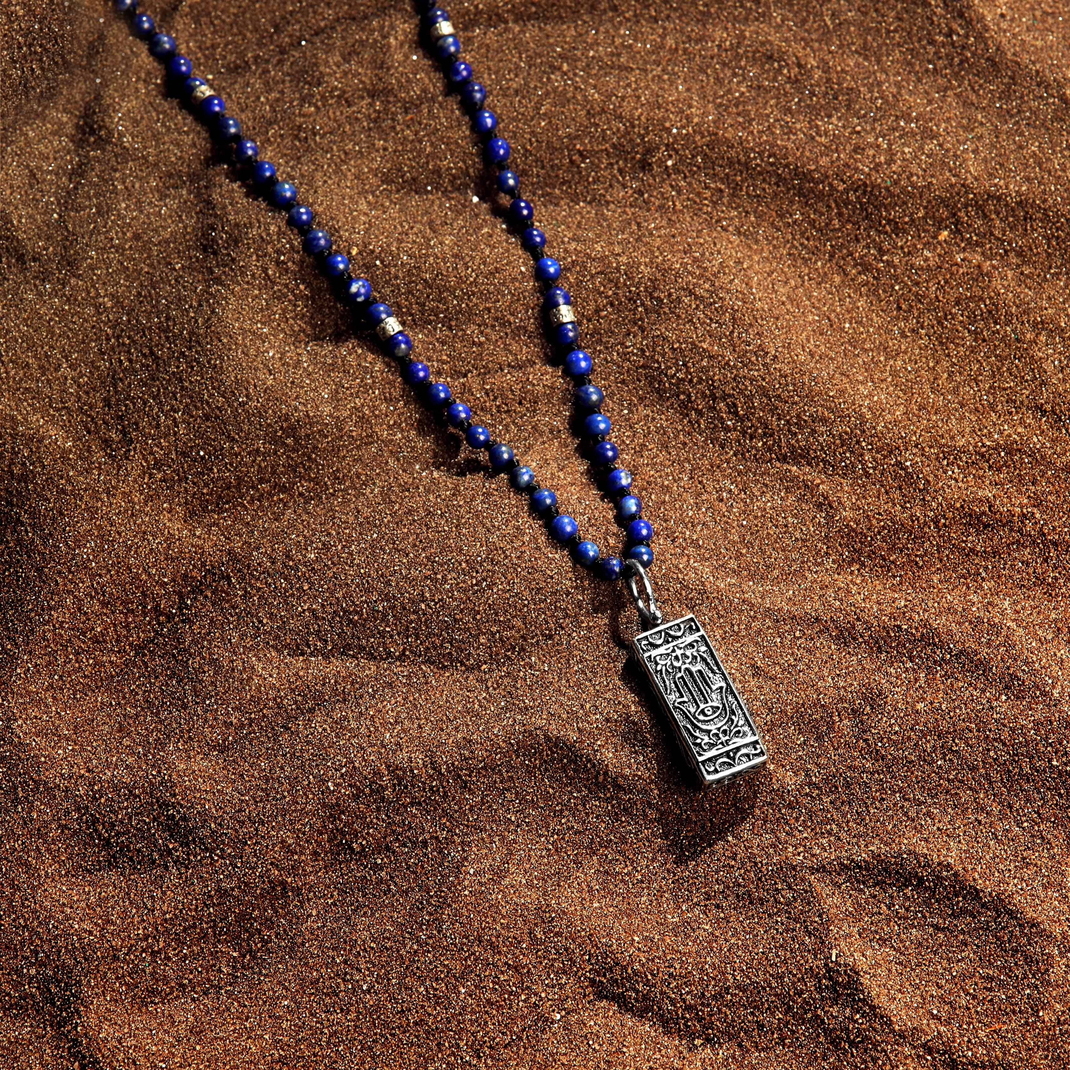 Karma and Luck  Necklace  -  Spiritual Energy - Lapis Lazuli Hamsa Pendant Necklace