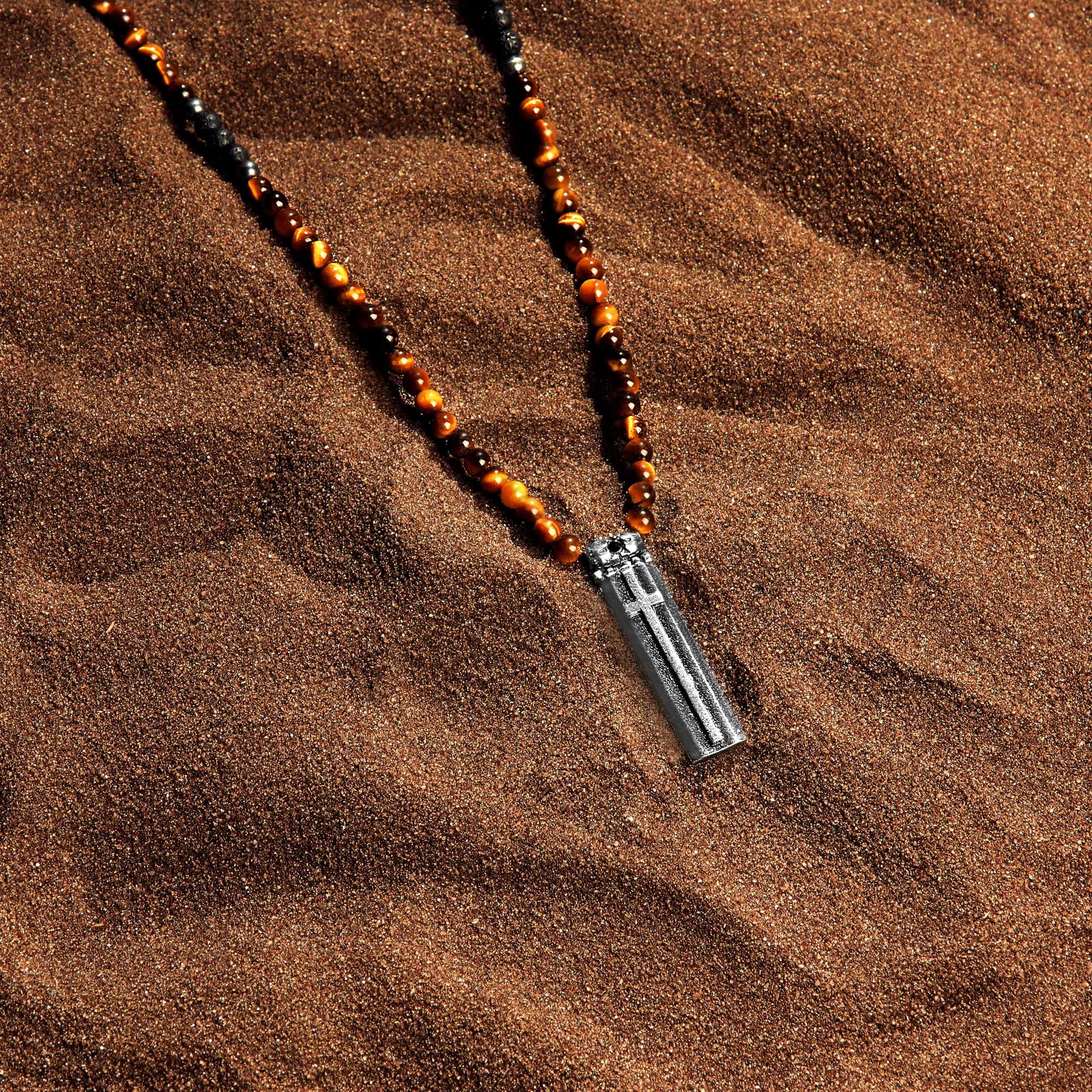 Karma and Luck  Necklace  -  Sacred Stability - Tiger's Eye Cross Charm Necklace