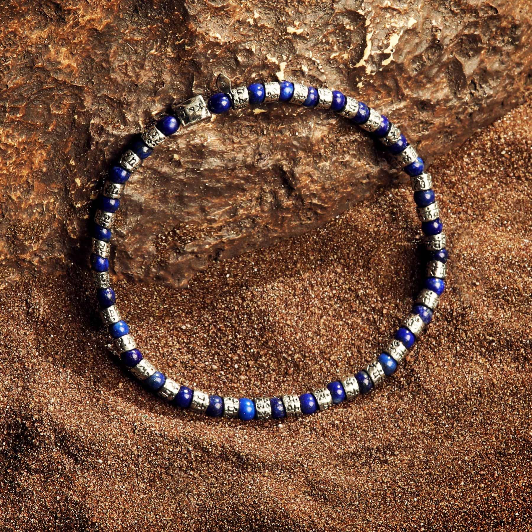 Karma and Luck  Bracelet  -  Sacred Quietude - Lapis Lazuli Mantra Barrel Bracelet