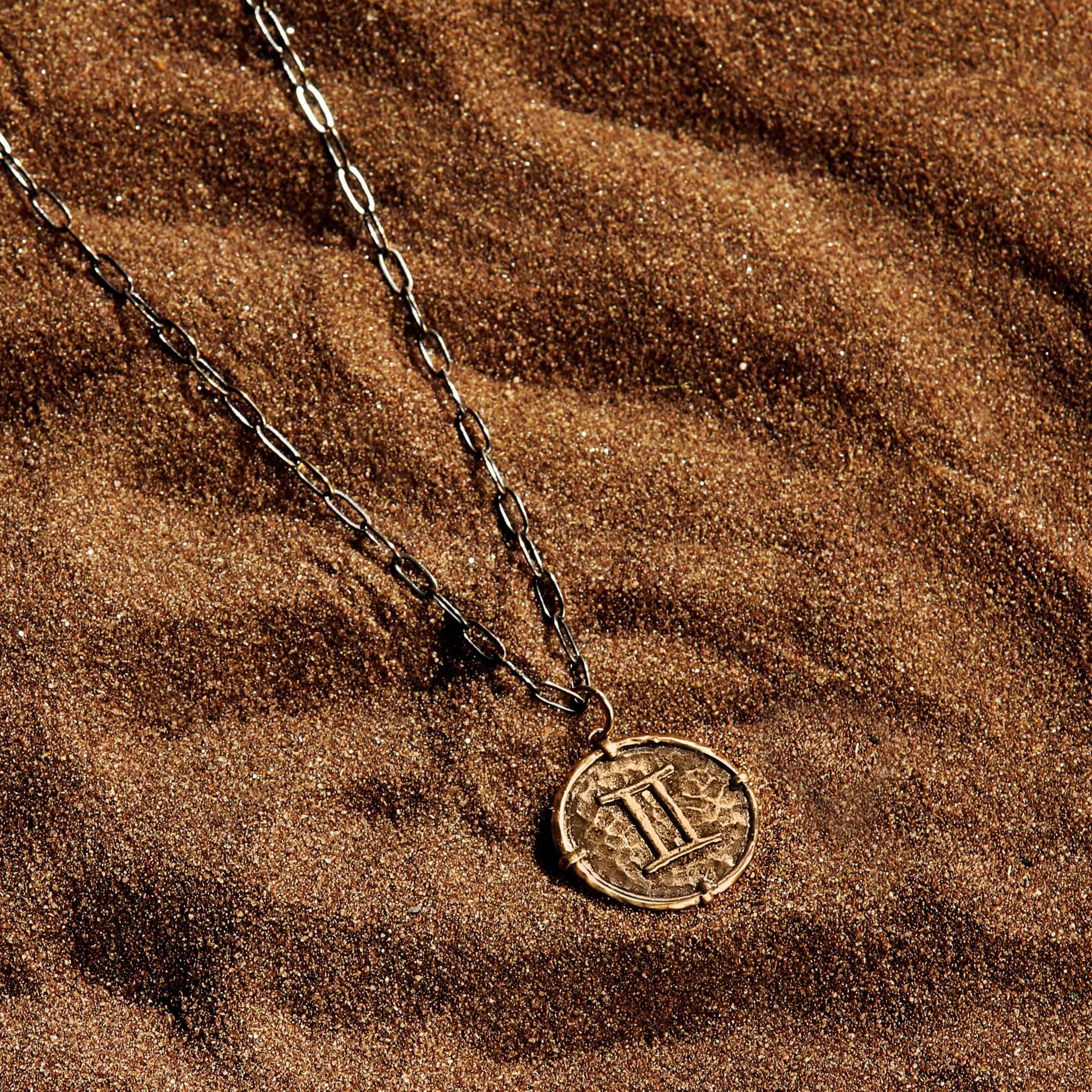Karma and Luck  Necklace  -  Witted Duality - Gemini Zodiac Medallion Necklace