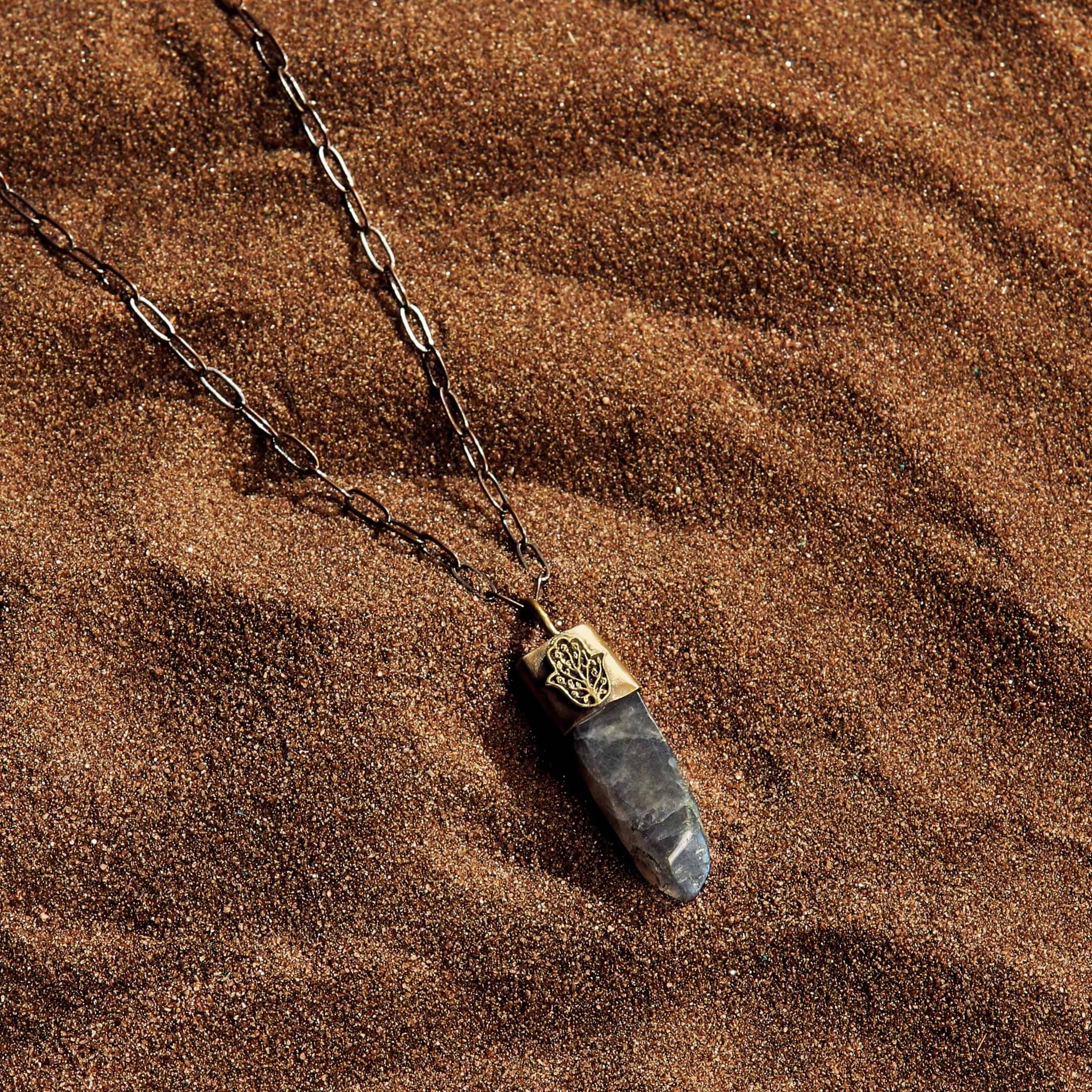 Karma and Luck  Necklace  -  Absolute Consciousness - Hamsa Labradorite Slab Necklace