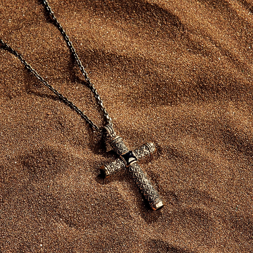 Karma and Luck  Necklace  -  Protection Cross - Black Onyx Necklace