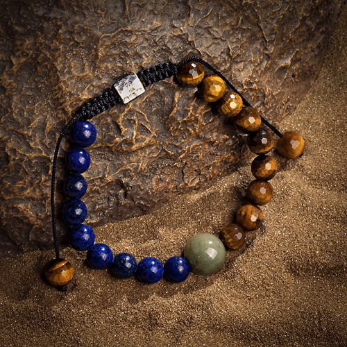 Karma and Luck  Bracelet  -  Lapis Tiger's Eye Jade Stone Macrame Bracelet