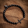 Karma and Luck  Bracelet  -  Rooted Faith - Matte Onyx Lava Cross Charm Bracelet