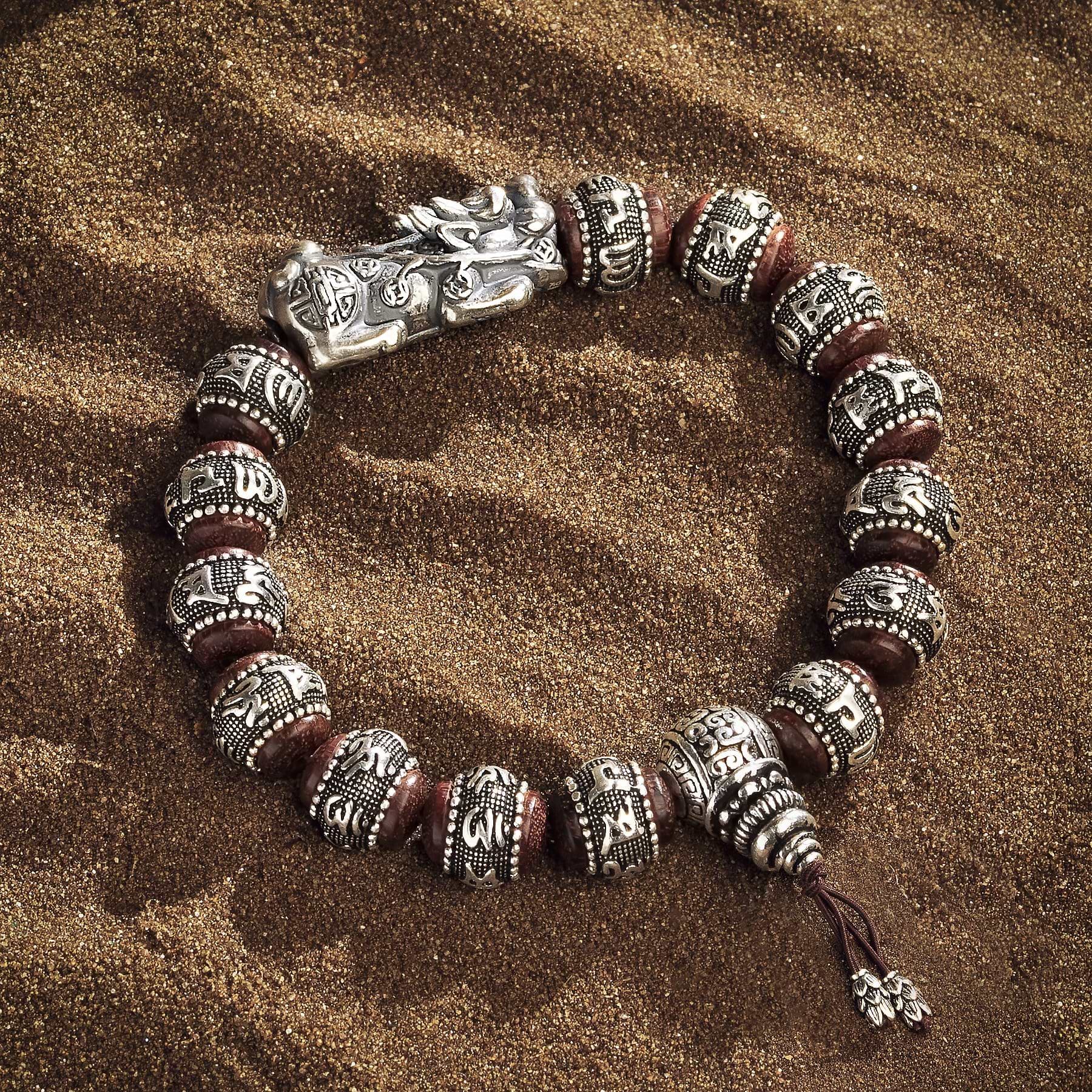 Karma and Luck  Bracelet  -  Divine Illumination - Silver Agarwood Nepal Prayer Beads Bracelet