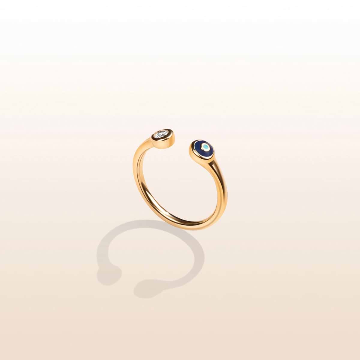 Picture of Sparkling Positivity - Gold Navy Enamel Evil Eye Ring