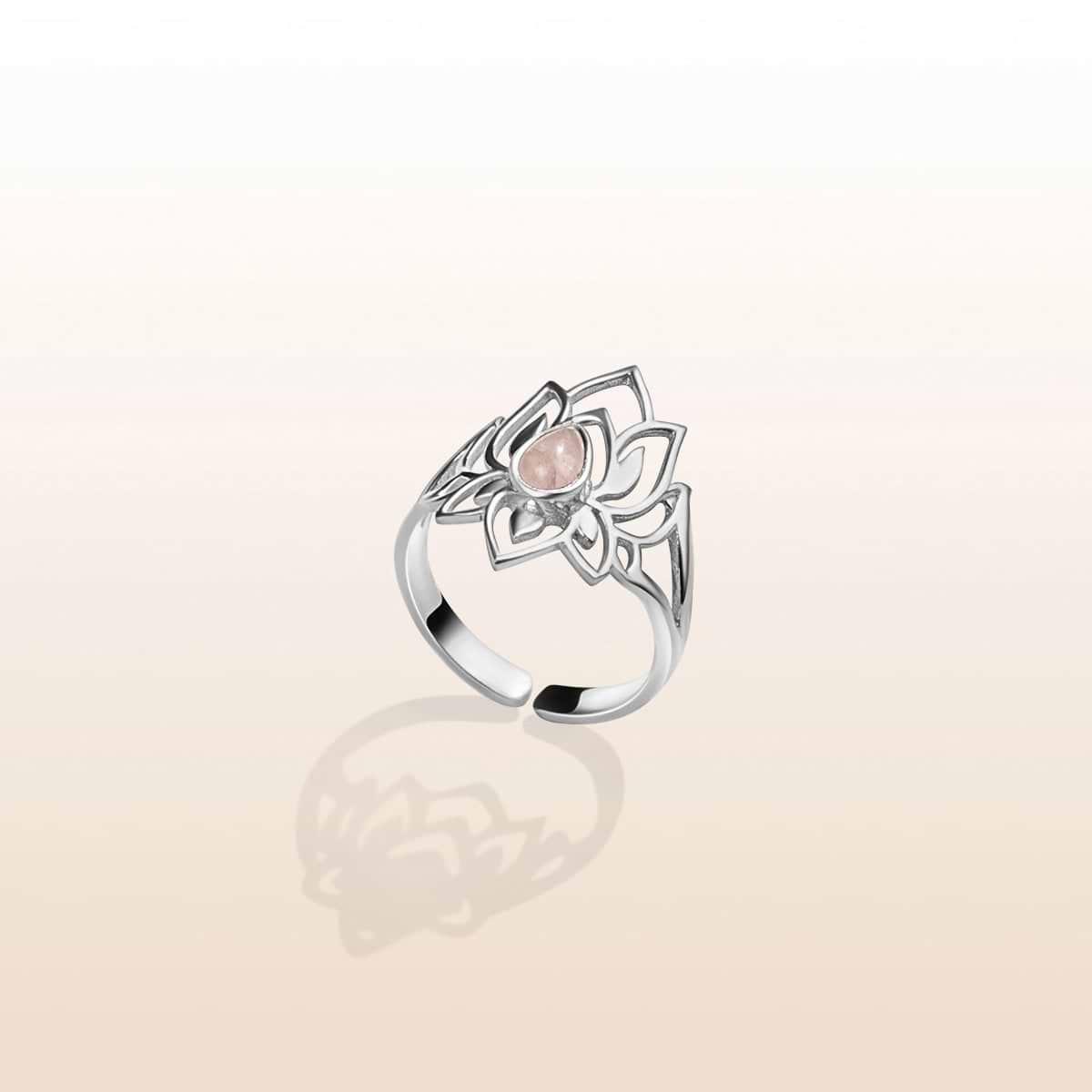 Subtle Divinity - Rose Quartz Lotus Silver Ring