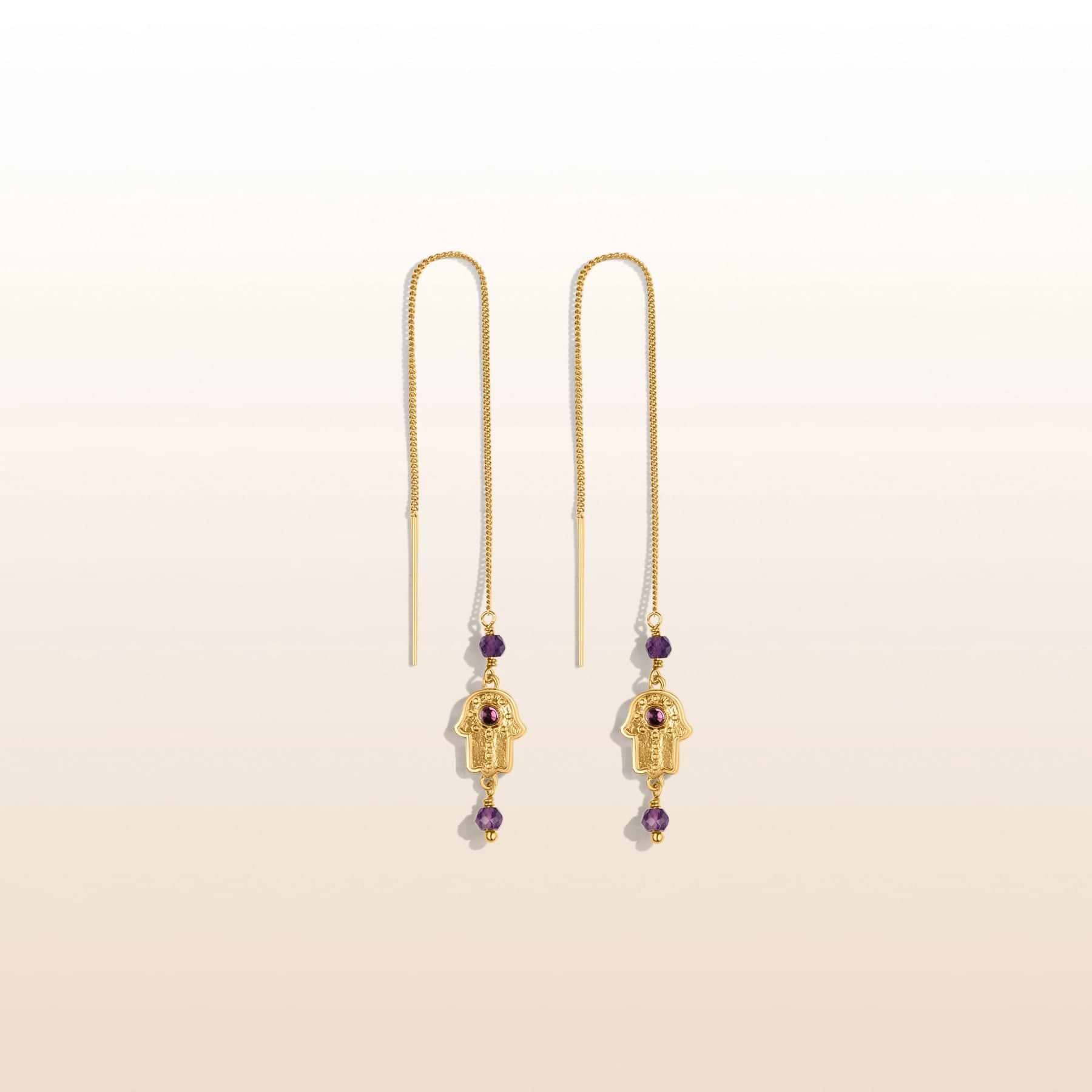 Picture of Heightened Awareness - Gold Plated Hamsa Amethyst Earrings