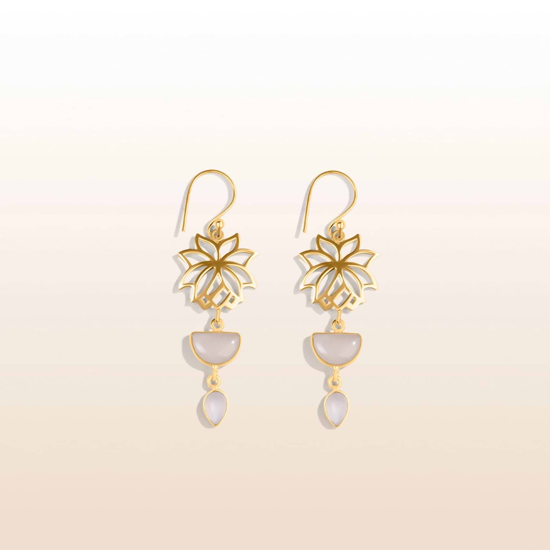Picture of Abundant Growth - Gold Plated Lotus Moonstone Earrings