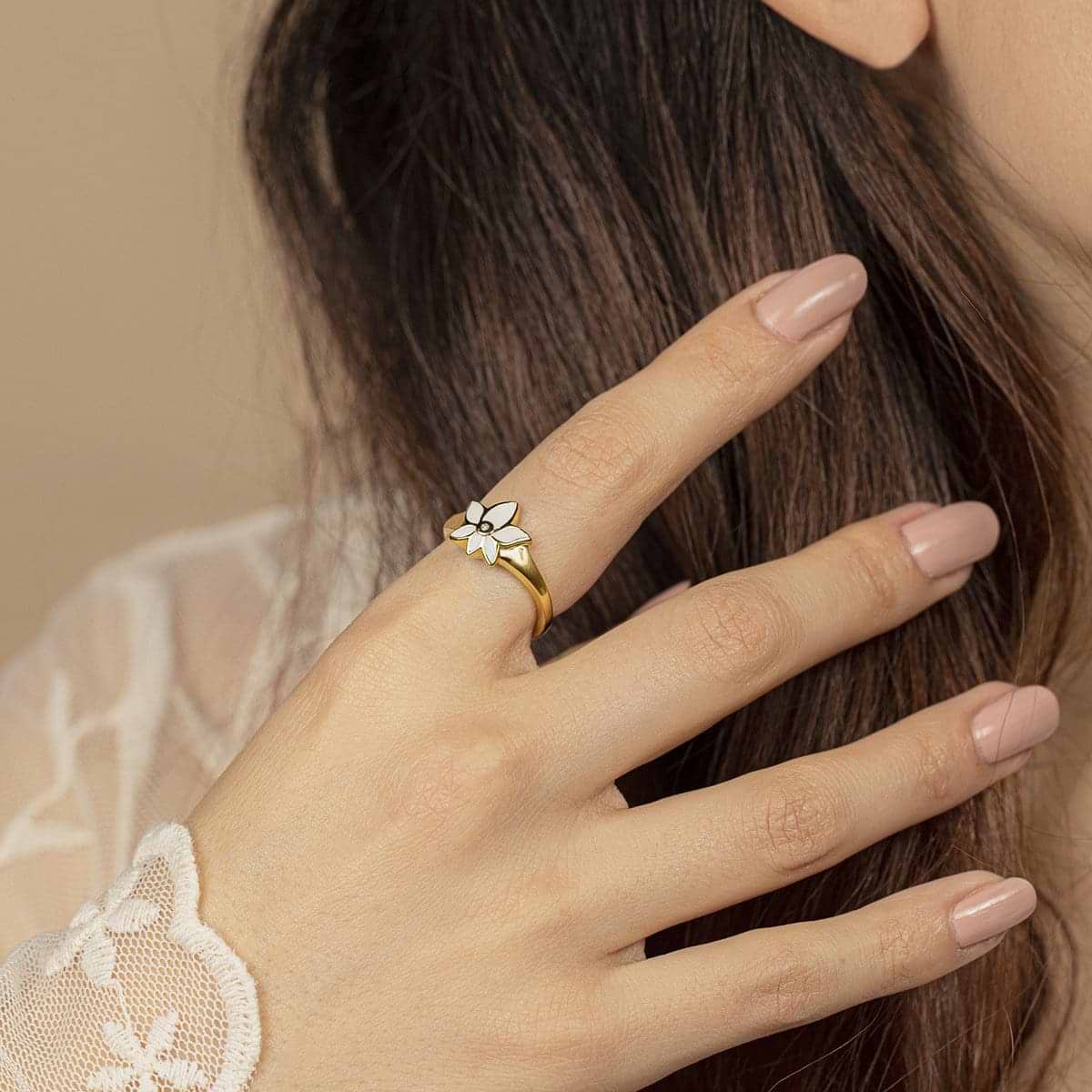 Karma and Luck  Ring  -  Brilliant Bloom - Lotus Diamond Gold Plated Ring