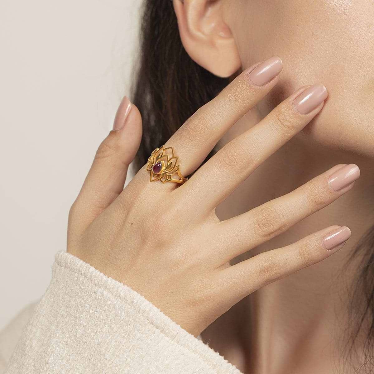 Karma and Luck  Ring  -  Abundant Bloom - Gold Plated Lotus Tourmaline Ring