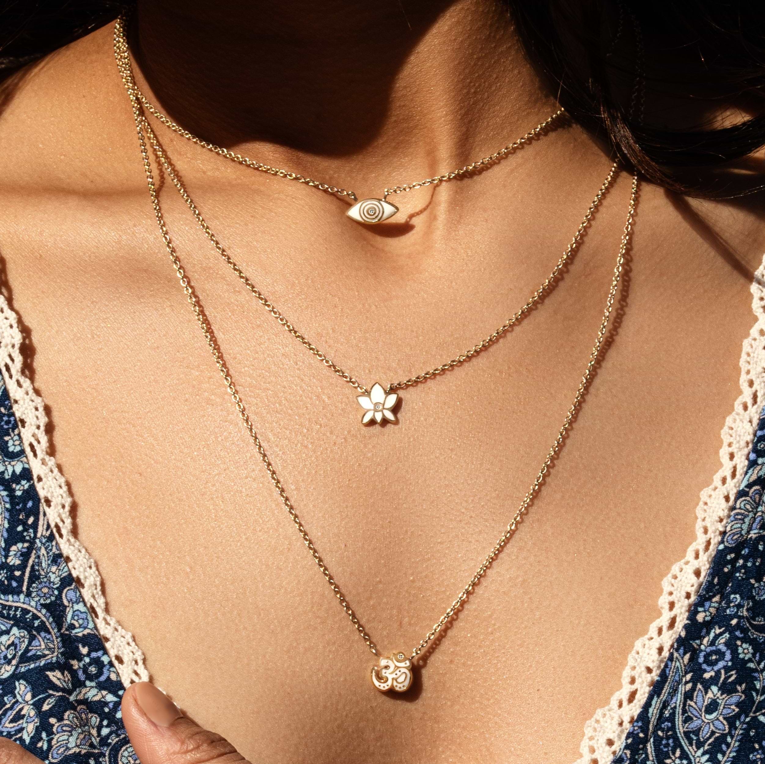 Karma and Luck  Necklace  -  Sacred Trio - Enamel Diamond Layered Necklace Set