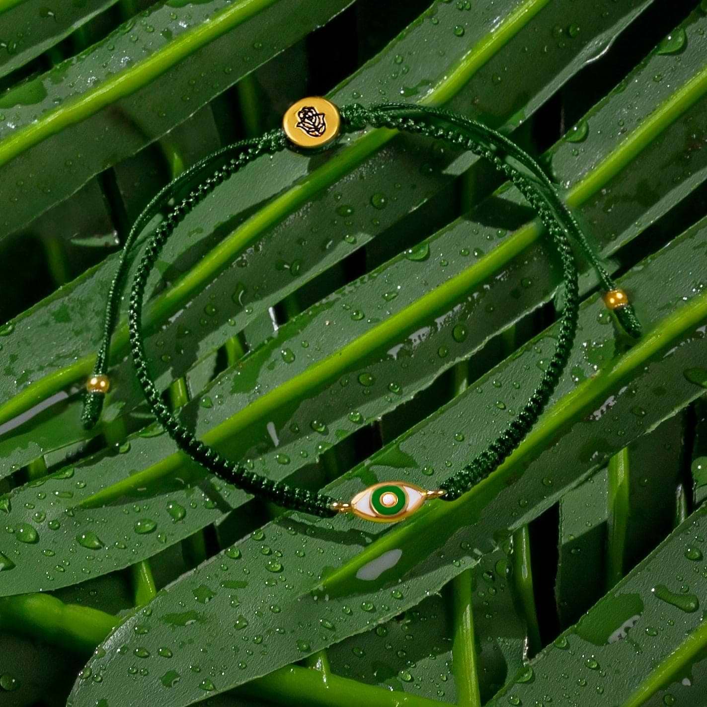 Karma and Luck  Bracelets - Womens  -  Cosmic Renewal - Green String Evil Eye Charm Bracelet