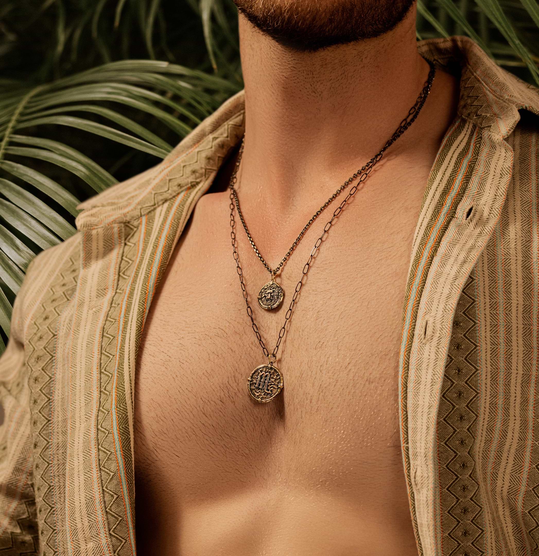 Karma and Luck  Necklaces - Mens  -  Intense Bravery - Antique Bronze Lion Medallion Necklace