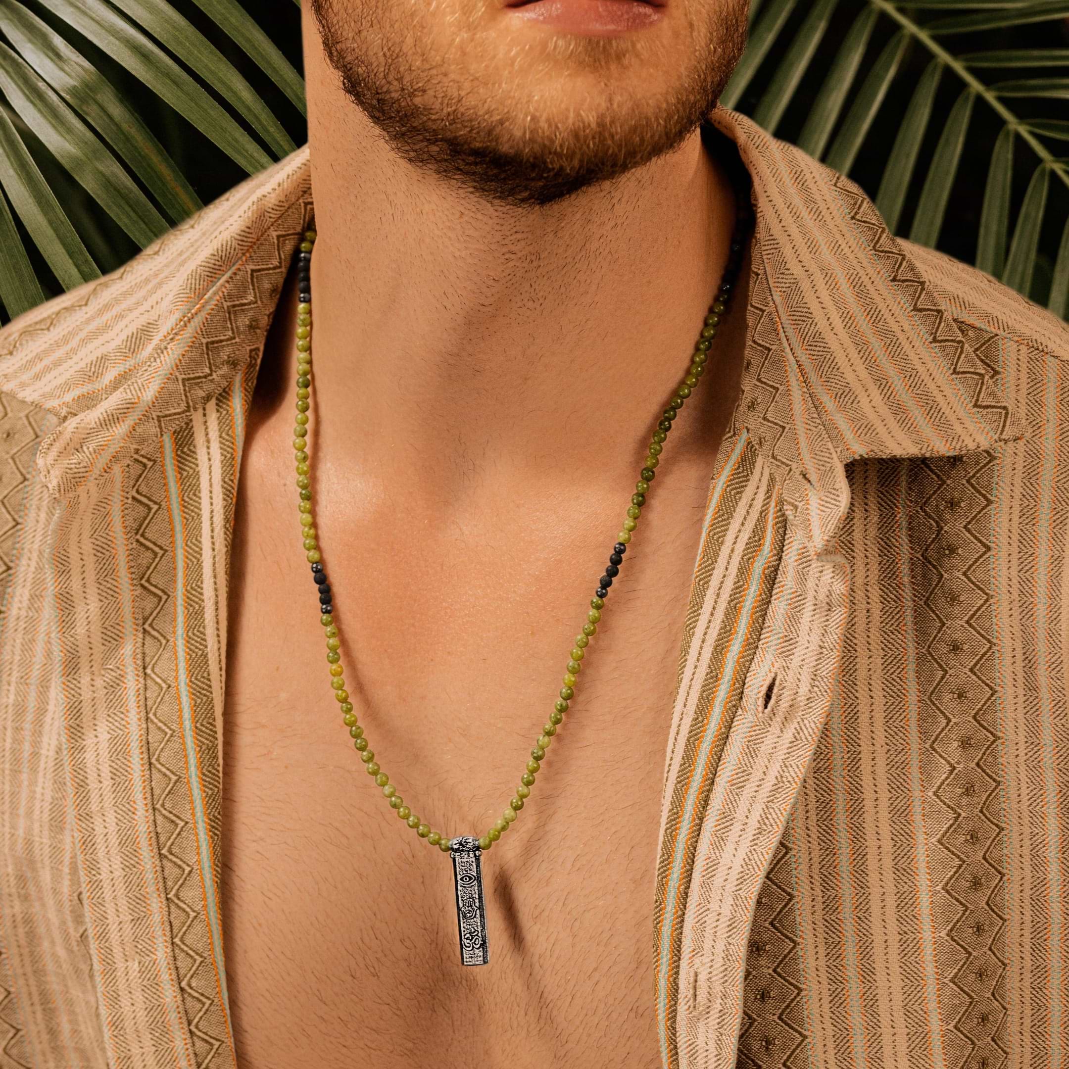 Karma and Luck  Necklaces - Mens  -  Inward Serenity - Jade Matte Pyrite Triple Protection Necklace