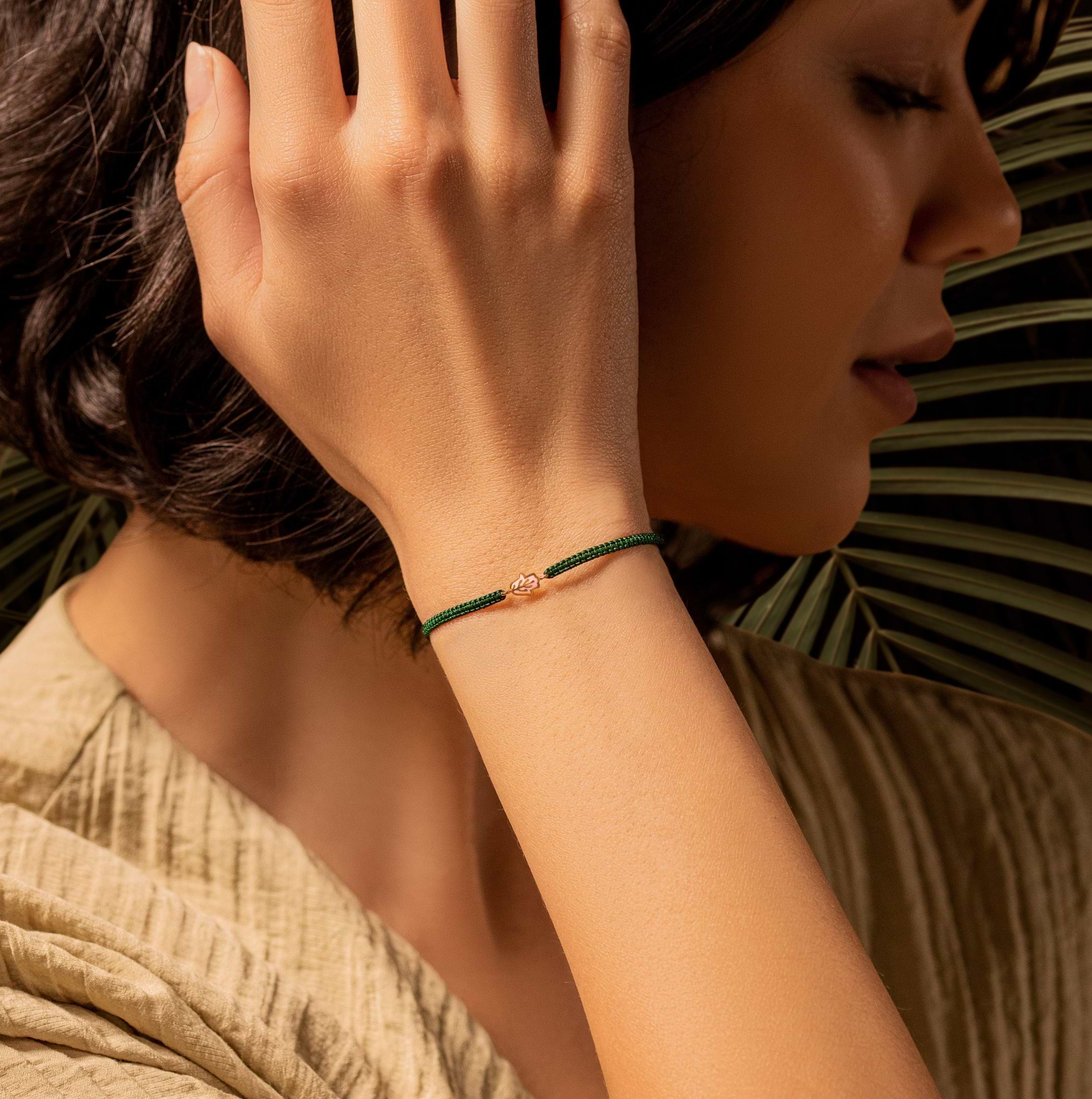 Karma and Luck  Bracelets - Womens  -  Profound Gratitude - Green String Hamsa Charm Bracelet