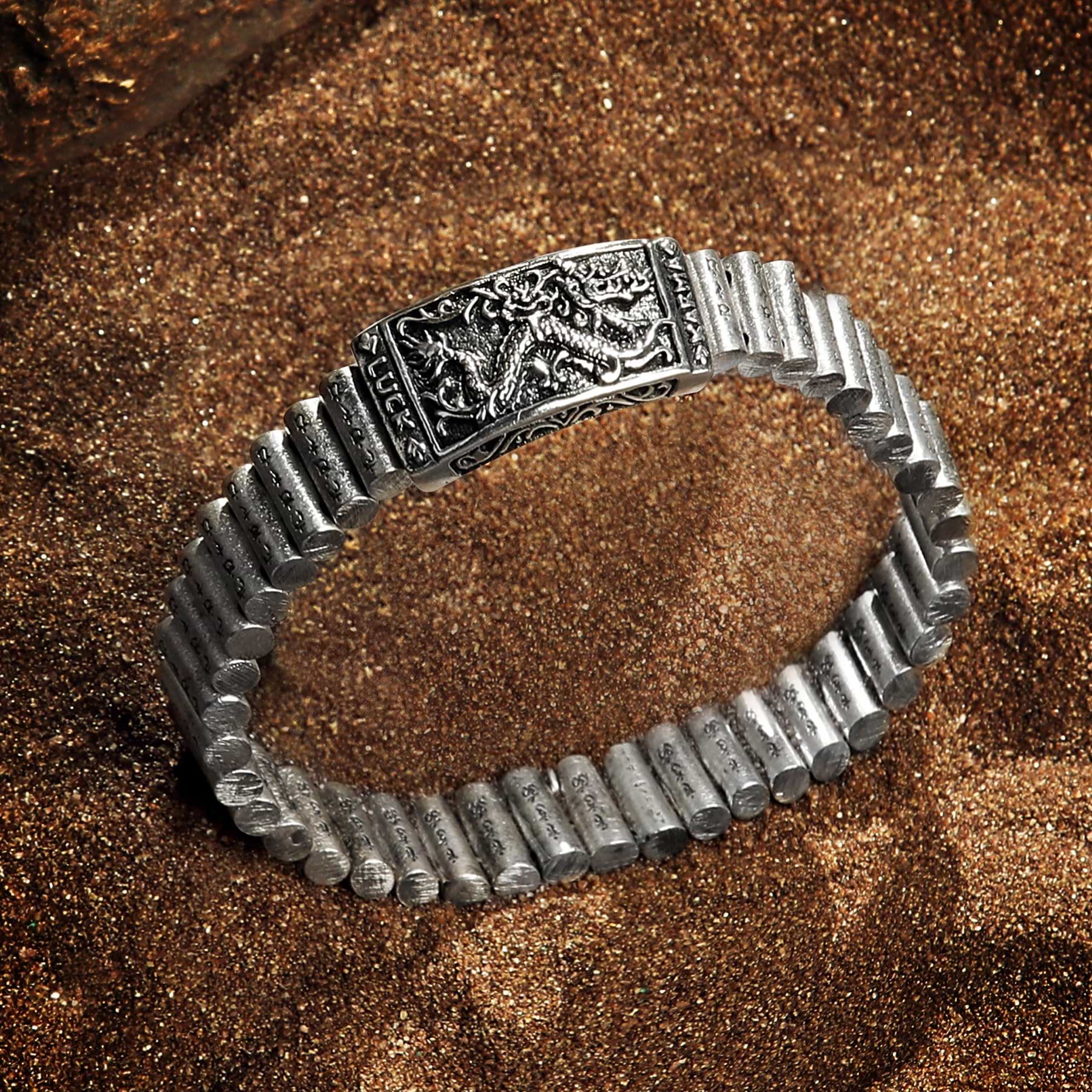 Karma and Luck  Bracelet  -  Supreme Guardian - Sterling Silver Dragon Mantra Bracelet