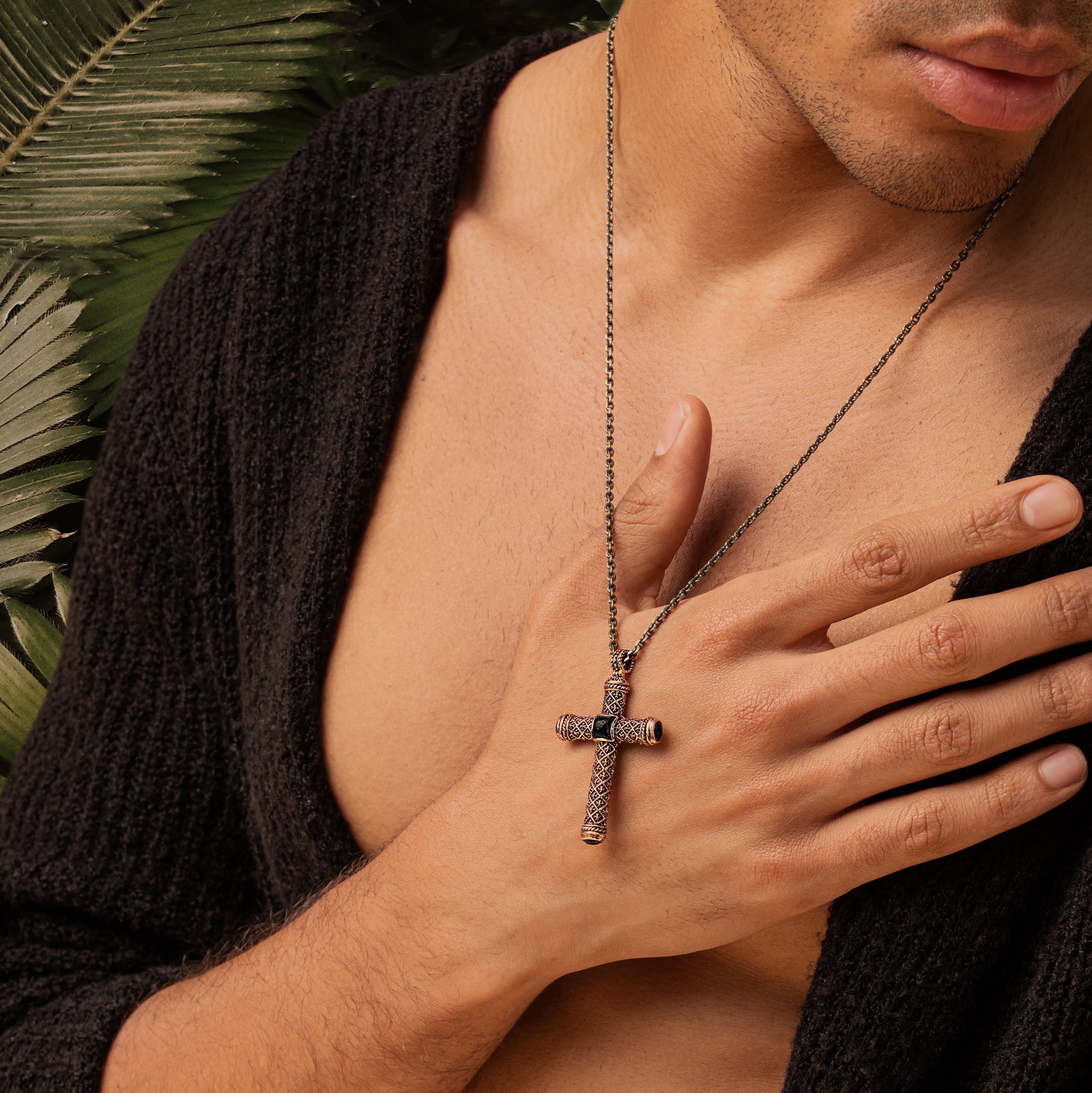 Karma and Luck  Necklaces - Mens  -  Protection Cross - Black Onyx Necklace